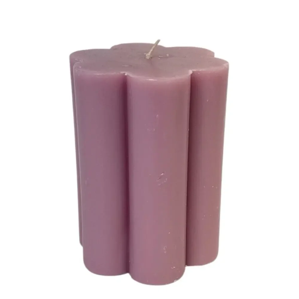 Pink Flower Pillar Candle 4” Geometric Sculptural Decor NEW